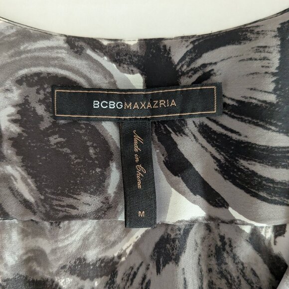BCBGMaxAzria Women's 100% Silk Sleeveless Blouse Top Size M Black Gray Print - Picture 5 of 6